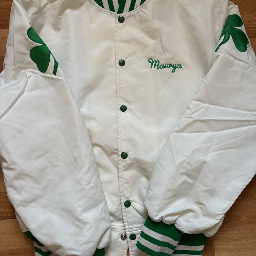 White and Green Irish Bomber Jacket